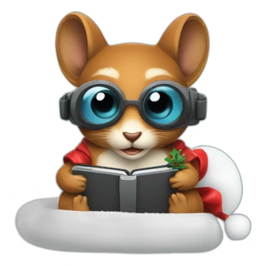 sitting christmas squirel holding vr glasses sticker