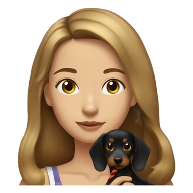 golden brunette haired 21 year old girl and her black-brown dachsund dog with ribbon sticker