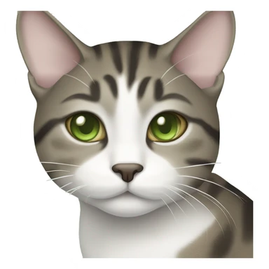 Brown-grey mackerel tabby cat with partially white face and green eyes sticker
