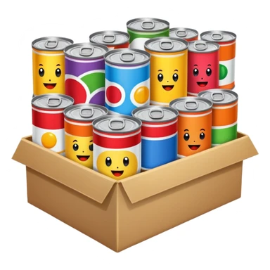 a box labeled food filled with canned food sticker