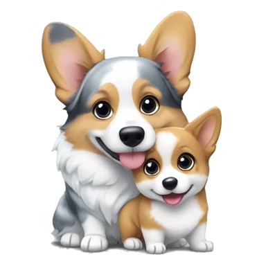 Corgi embark and blue Merle corgi hugging  sticker