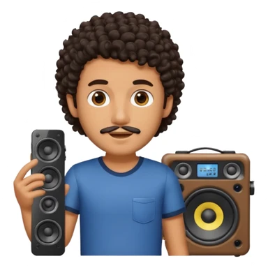 Boy with tanned skin, dark curly hair, a bit of a beard, and a music speaker in his hand. sticker