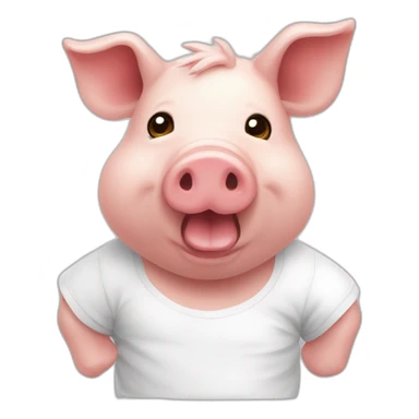 Un cochon doudou avec un t shirt blanc qui mange sticker