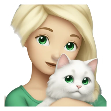 Blonde girl with blue eyes snuggling fluffy white cat with green eyes sticker