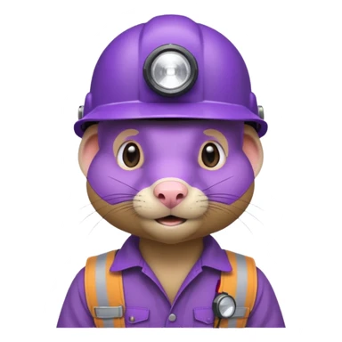 a mole rat, purple helmet, headlamp, worker cloth sticker