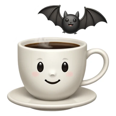 a steaming coffeecup with a bat sitting on it sticker