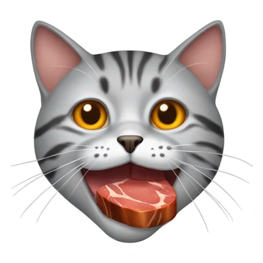 cat with Steak in the mouth. The cat is Orange  sticker