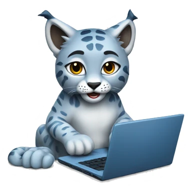 A blue lynx with a laptop sticker
