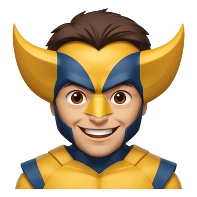 Make a person with brown eyes wearing a wolverine costume and laughing sticker