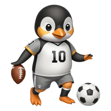 a penguin playing football with jersey and shorts  sticker