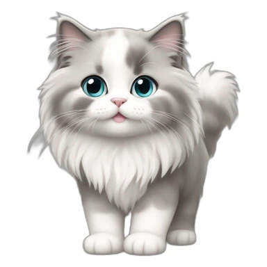 full body of cute chubby baby gray and white long haired ragdoll cat sticker