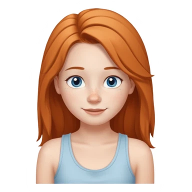 Una chica de tez blanca con pecas, nariz respingada, labios gruesos, ojos grandes color azul grisáceo, pelo largo, lacio, color avellana. Con una blusa de tirantes blanca. Que este sonriendo y q solo se vea de la cintura hacía arriba sticker