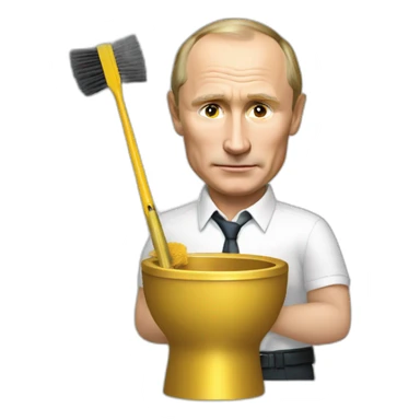 Putin with a golden toilet brush in hand sticker