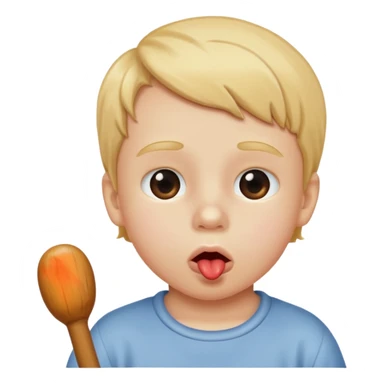 A white child blows his lips into a stick sticker