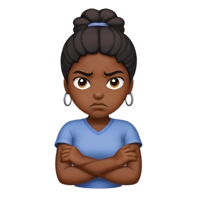 Angry Black girl with dark skin and crossed arms, frowning face sticker