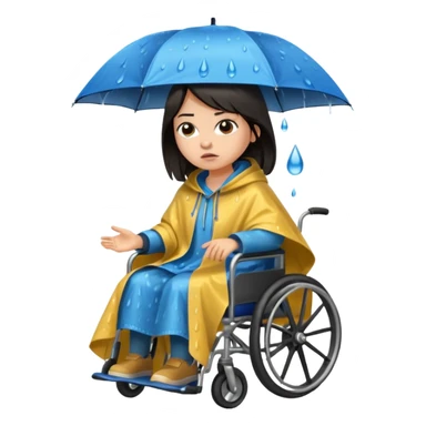 Girl with dark hair  in a wheelchair with rain poncho mad with raining  sticker