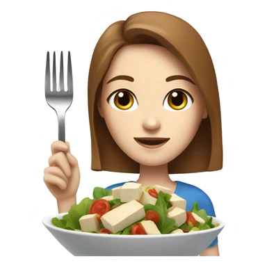 White girl Brown hair blue eyes freackles eating Tofu salad with fork sticker