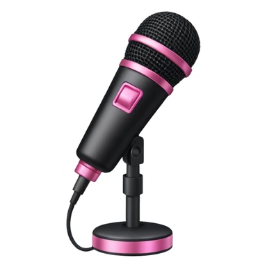 black stage microphone with pink strip on bottom sticker