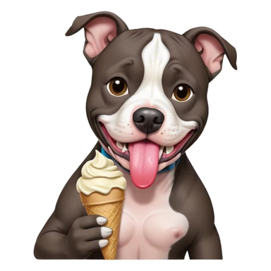 black and white pitbull eating icecream sticker