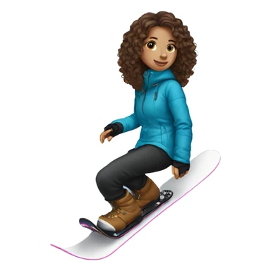 Girl long curly brown hair white skin and black mini pincher on snowboard sticker
