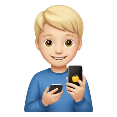 happy little kid with a smartphone, apple style emoji sticker