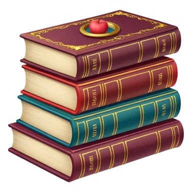 A stack of colorful spellbooks that look like they came out of a fine victorian library sticker