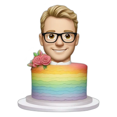Jonathan Toews wearing glasses as a triple decker rainbow wedding cake with pastel roses sticker