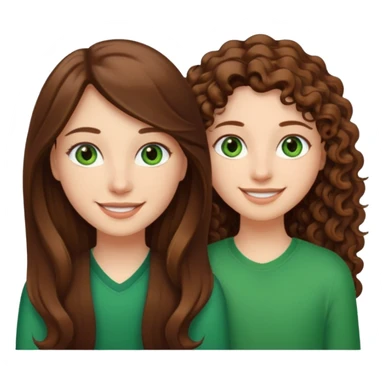 Two besties: 1: long straight brown hair, green eyes 2: long curly brown hair, brown eyes sticker