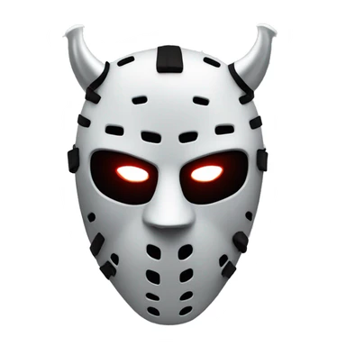 black hockey mask in Apple Emoji style, devil horns, iphone emoji, minimalistic, gothic, low poly, symmetrically sticker