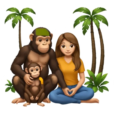 un chiomapnze salvaje sentado en el suelo al lado de una mujer sticker