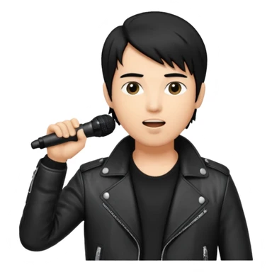 A cool male singer in leather jacket, singing into a standing microphone. sticker