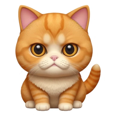 A 3D cartoon orange-ginger Exotic Shorthair cat with flat face, expressive eyes, soft fur sheen, cinematic Memoji rendering. sticker