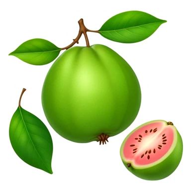 A whole green guava fruit with a smooth skin sticker