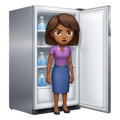 Angry woman at broken fridge sticker