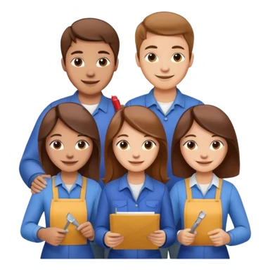 Make a photo of 5 project managers!, specifically 3 girls! with brown hair and 2 boys!, that are making project for improvement of the winery! sticker