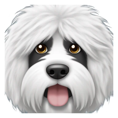 Fluffy Old English sheepdog face with the left half of his face black and the rigbt half of his face white. White around the mouth and nose sticker