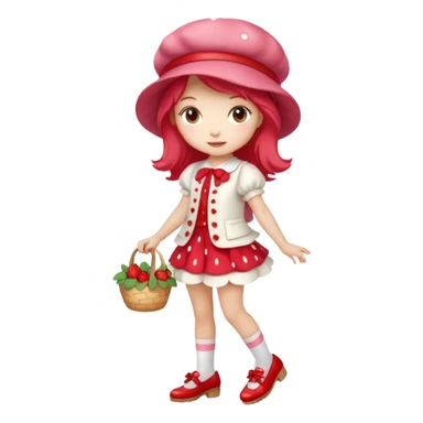 pretty and cute modern day strawberry shortcake full body with red shoes emoji sticker