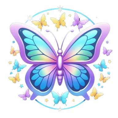 bts logo with butterflies on the logo and flying around it and light sparkles around it all sticker