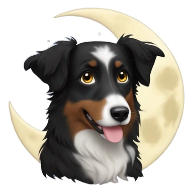 Small black australian shepherd dog with moon and stars  sticker