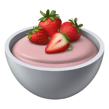 A pink bowl with chia seed pudding in it and strawberries sticker
