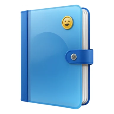 A translucent blue plastic folder with rounded corners, elastic string and button closure, soft matte finish, and a passport/travel symbol on the front. sticker