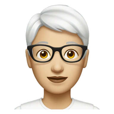 a white woman with white pixie cut and glasses sticker