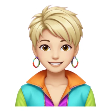 A stylish young idol in colorful stage outfit, trendy hairstyle with dyed highlights sticker