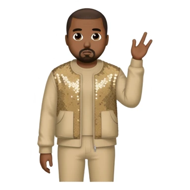 Kanye West with dark brown hair, beige sequin outfit sticker