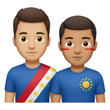 2 male Best buds , one in showing Philipines flag tshirt, one is Spain sticker