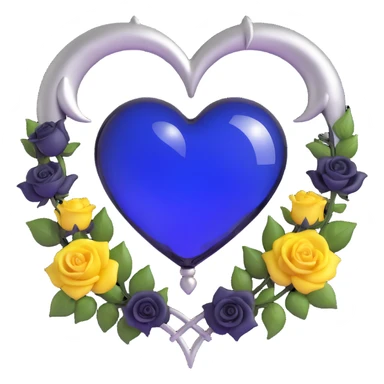 gothic heart made of midnight blue glass, adorned with a silver crescent moon and tiny black roses, mysterious and rich sticker