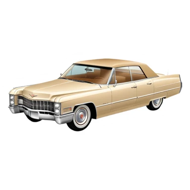 Stylized beige 1966 Cadillac DeVille, simplified to core elements, minimal detail three-quarter view, clean lines, Once Upon a Hollywood reference, iOS emoji style sticker