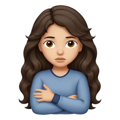 Hispanic light tan girl with long dark wavy hair crossing her arms under arm pit and slightly pouting sticker