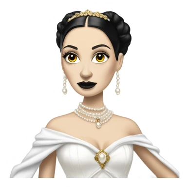 Tall realistic face teen Morticia Addams as Princess Leia in ruffled white-pearl ballet ball gown with gold accents and accessories  sticker