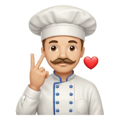 Mustachioed chef kissing his pinched fingers with a heart emoji sticker